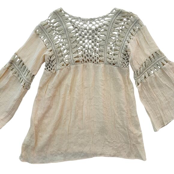 Listicle Boho Top Small Cream Neutral Bell Sleeves - Picture 12 of 13